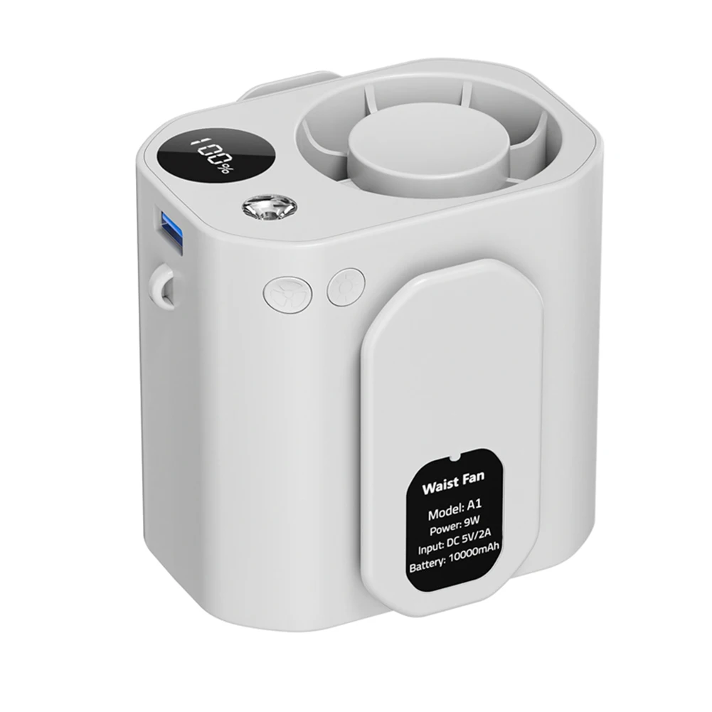 

Outdoor Ready Waist Clip Fan Complete with Flashlight Functionality Essential Gear for Hikers and Campers Alike