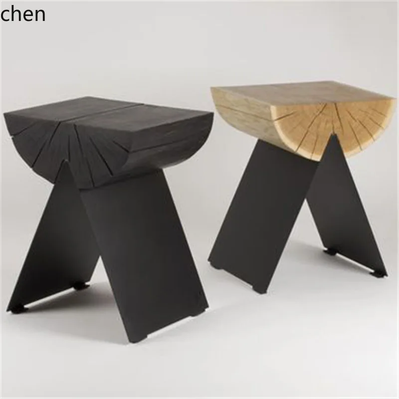 CZ Creative Wooden  Low Stool Unique Wooden Stool Bar Homestay Inn Living Room Solid Wood Shoe Changing Stool Natural Wood