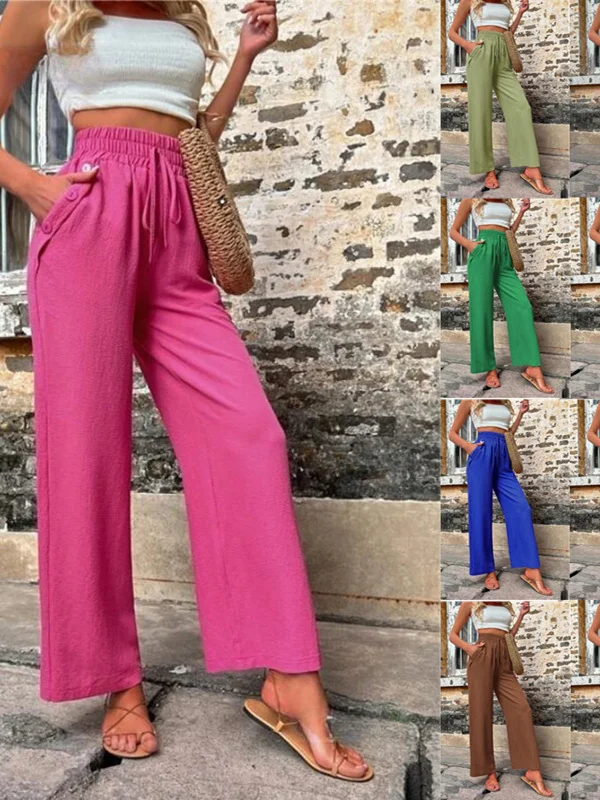 

Эластичные свободные брюки с высокой талией на шнуровке, уличные прямые длинные брюки для женщин, повседневные удобные брюки из полиэфирного волокна