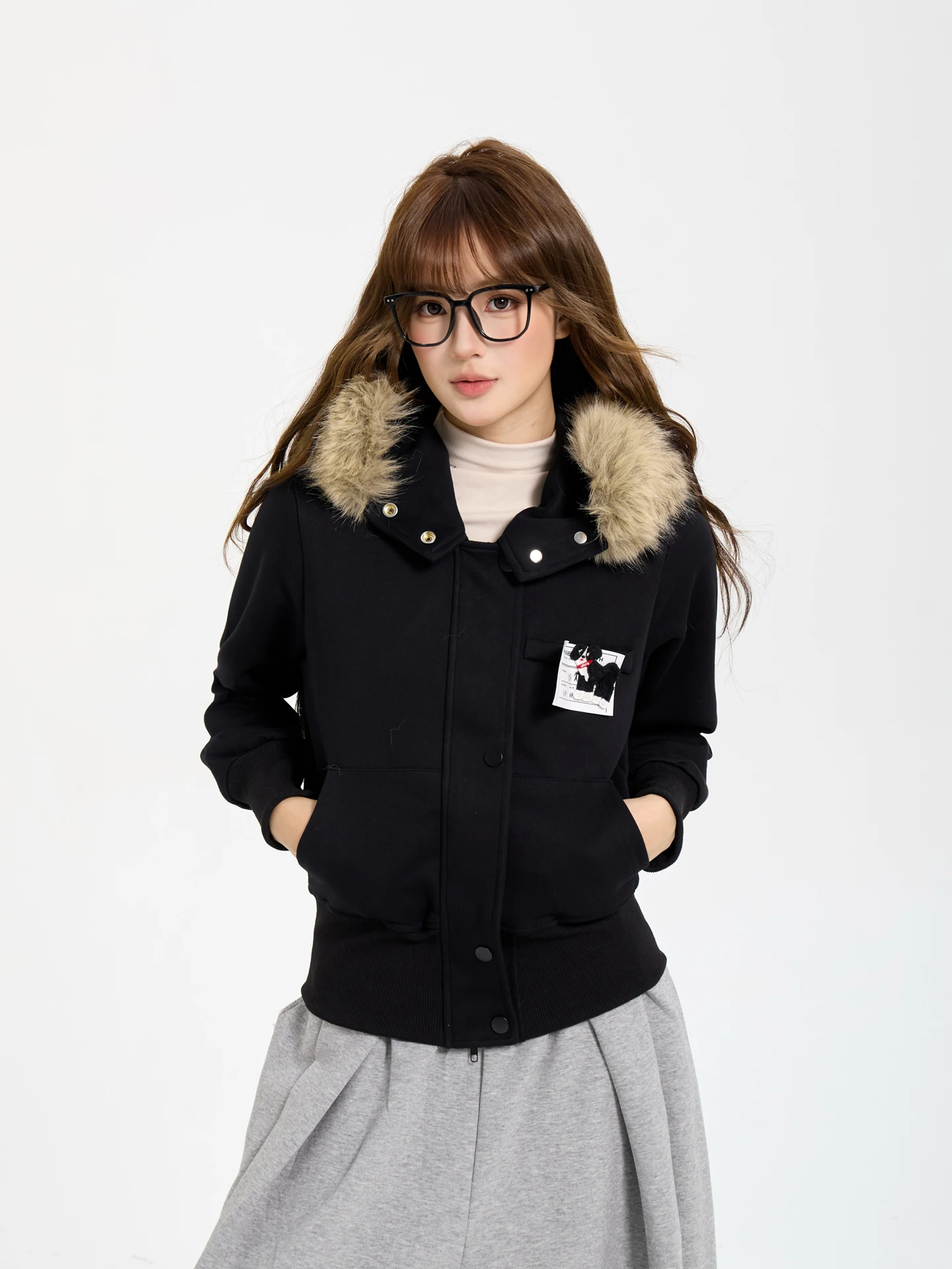 

7KEEWEN Осенняя женская толстовка-куртка в американском ретро-стиле с отстегивающимся меховым воротником, капюшоном и молнией, свободного кроя, для уличного стиля