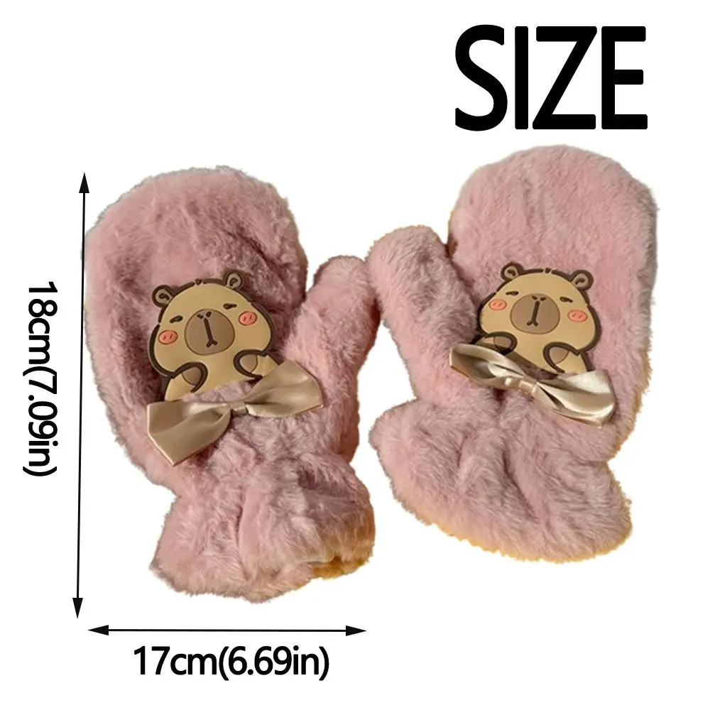 Kaltes Wetter Cartoon Frauen süße Fäustlinge Kawaii warm halten Capybara Pelz Fäustlinge elastische 3D flauschige Winterhandschuhe Reiten