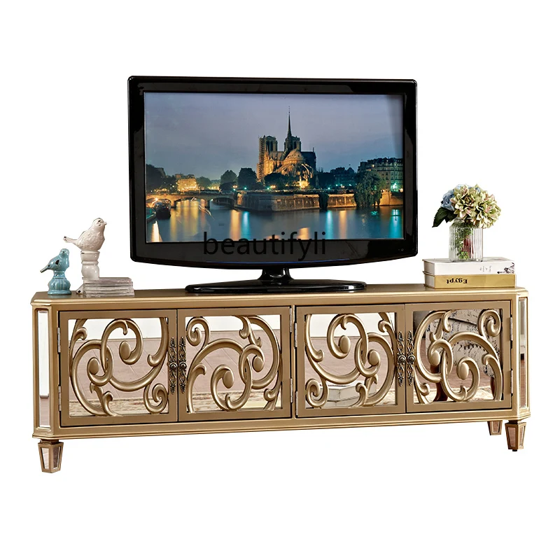 

Light Luxury Classical Mirror TV Stand Carved American Film and Television Cabinet Living Room Small Apartment Floor Cabinet