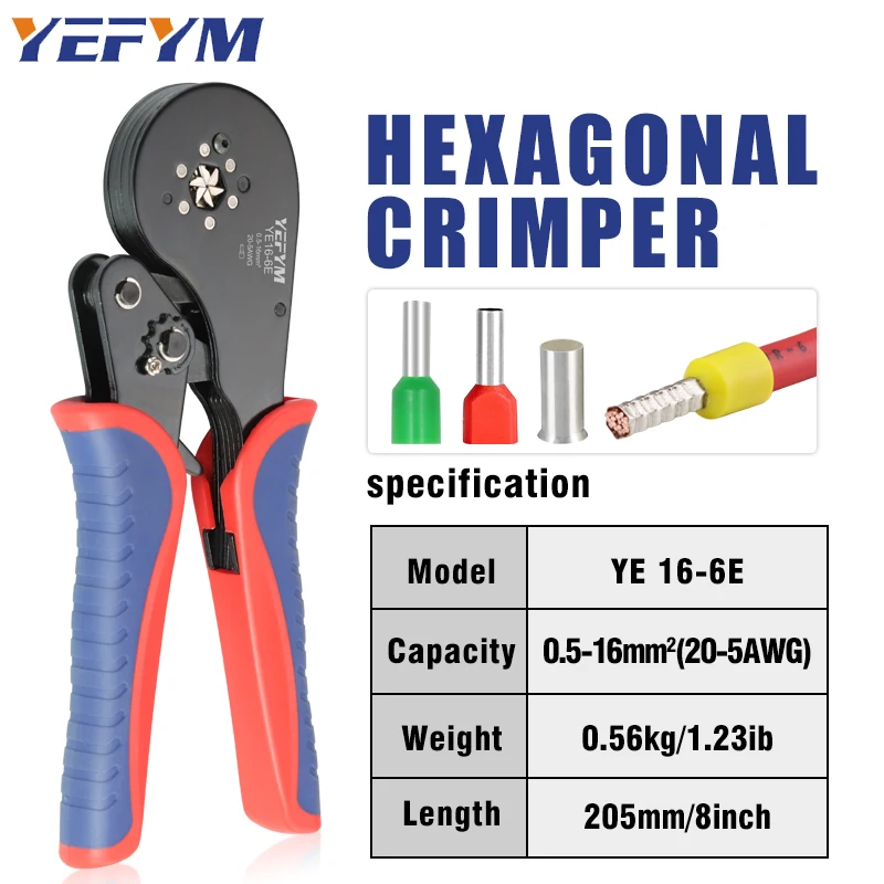 Ferrule Crimping Tool YE 16-6E 0.5-16mm²/20-5AWG Tubular Terminal Mini YEFYM Pliers For Large Size Terminals Electrical Clamps