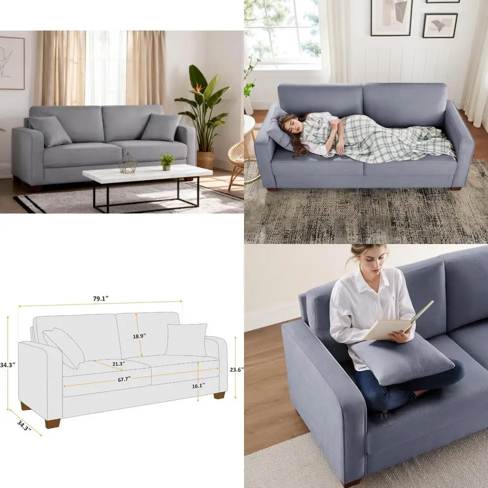 

Modern Linen Loveseat Sofas for Small Spaces, Comfortable Living Room Couches with Cushion and 2 Pillows, Ideal for Spa-Inspired