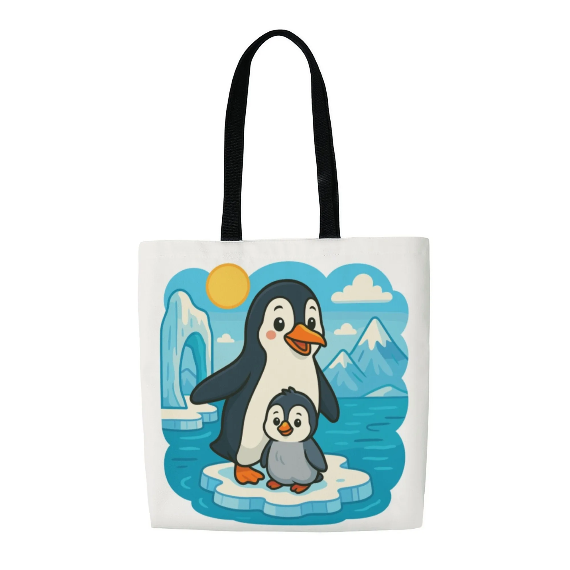 韓国風 カワイイ 居心地の良い 暖かい ペンギンファミリー トレンド キャンバストートバッグ ファッション 再利用可能なハンドバッグ キュートな毎日の通勤やスイートなシーンに