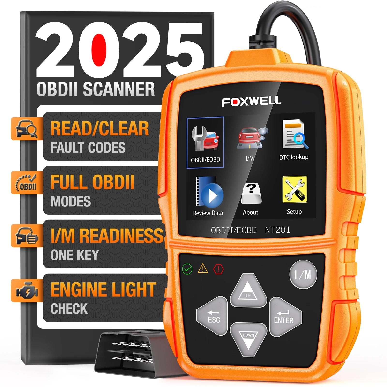 Foxwell NT201 OBD2 Scanner Code Reader for Cars and Trucks Check Engine Light Read and Clear Fault Codes Live Data Scanner