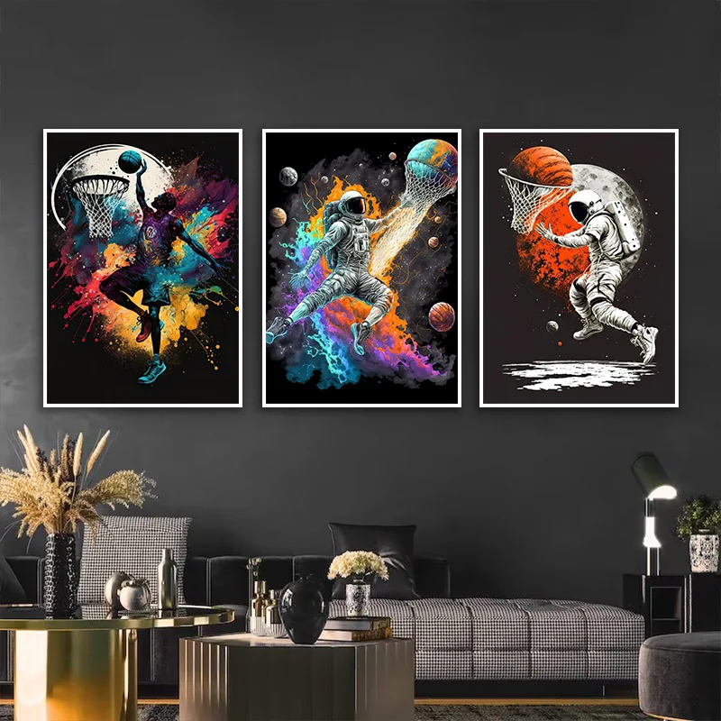 Nordic Colorful Sport Basketball Posters Prints Canvas Painting Sports Wall Art Picture for Kid Teen Boys Gift Room Gym Decor