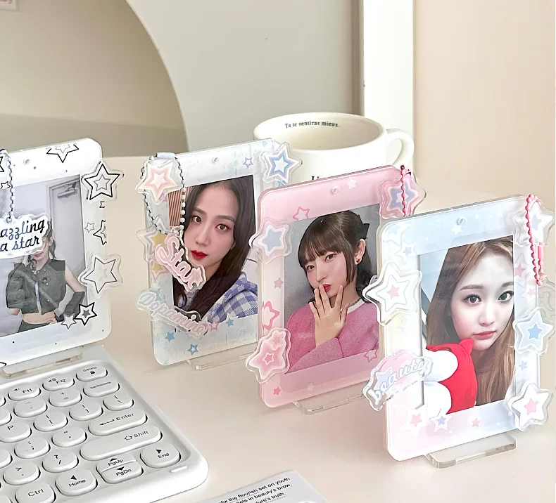 INS Star Acrylic Photocard Holder Korean Ins Idols Photo Frame 3 Inch Cute Sweet Card Display Stand Desktop Decor Card Sleeve