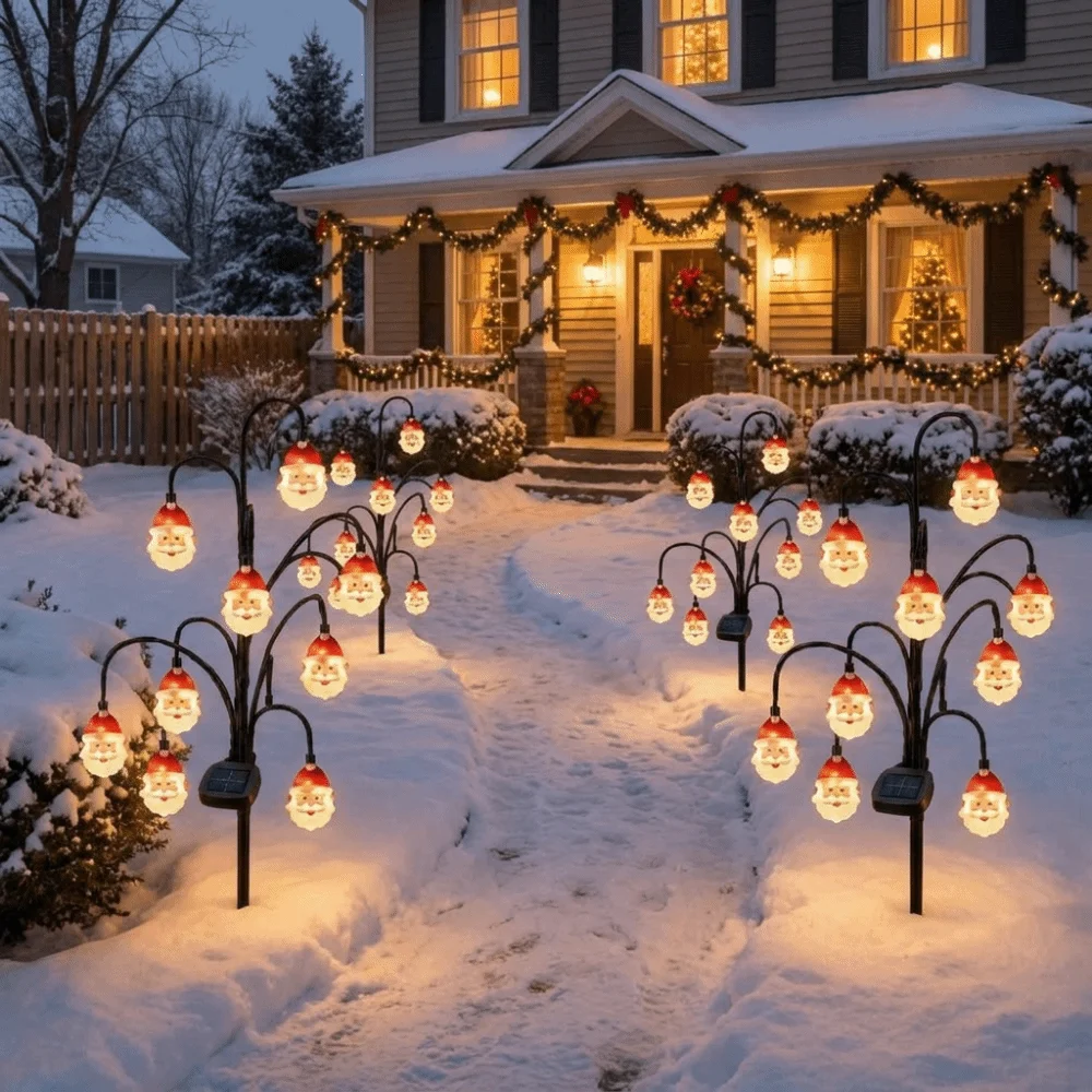 Solar Powered Santa Claus Ground Stake Lights Auto-On Eco-Friendly Snowman Stake Lamp PET Weatherproof