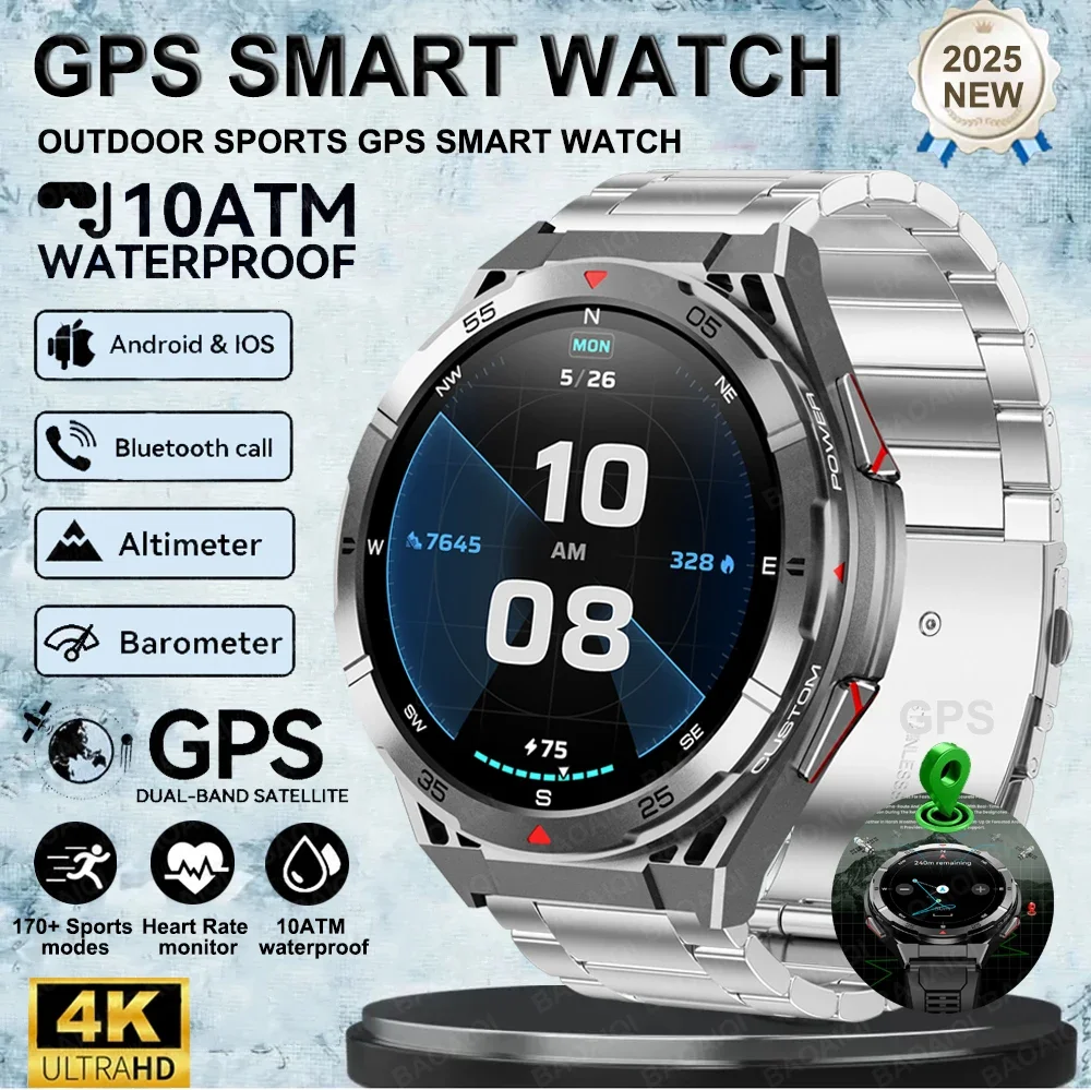 2025New GPS Smart Watch Built-in Compass Barometric Altimeter Watch AGPS Sports Fitness Tracker Voice Call Smart Bracelet 10 ATM