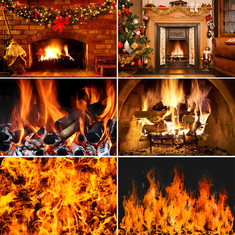 

Photography Backdrop Brick Wall Fireplace Wood Fire Burning Flame Baby Portrait Photocall Background for Photo Studio