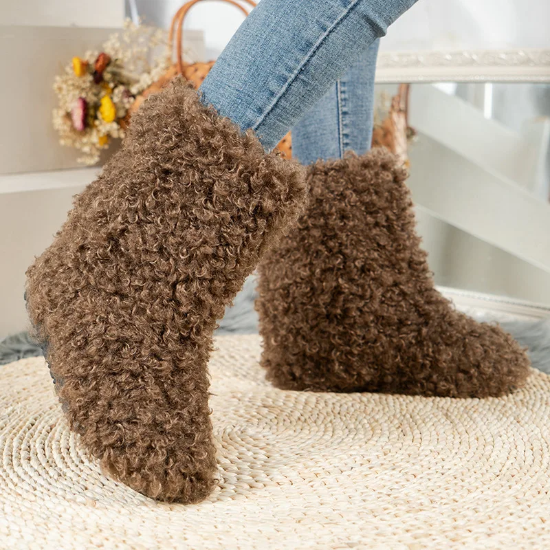 Lamb Wool Snow Boots Women Winter Warm Plus Velvet Platform Snowboots 2022 New In Round Toe Short Boots Casual Shoes for Women