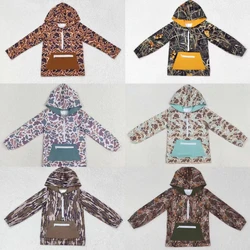 Wholesale Toddler Long Sleeves Hoodie Shirt Kids Baby Boy Camo Print Sweatshirt Children Hooded Zipper Orange Pocket Sportswear