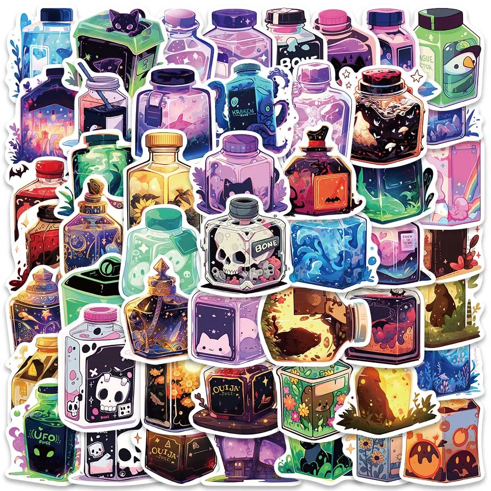 50PCS Cartoon Magic Potion Juice Bottle Graffiti Stickers Decal Laptop Suitcase Phone Notebook Guitar Decoration Sticker Toys