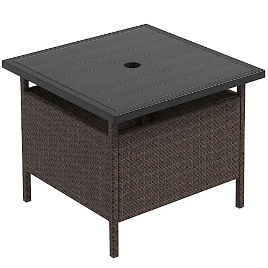 

Umbrella Table Outdoor Side Table with 2" Umbrella Hole Rattan Umbrella Stand Holder Heavy Duty Metal Frame Patio Bistro Table