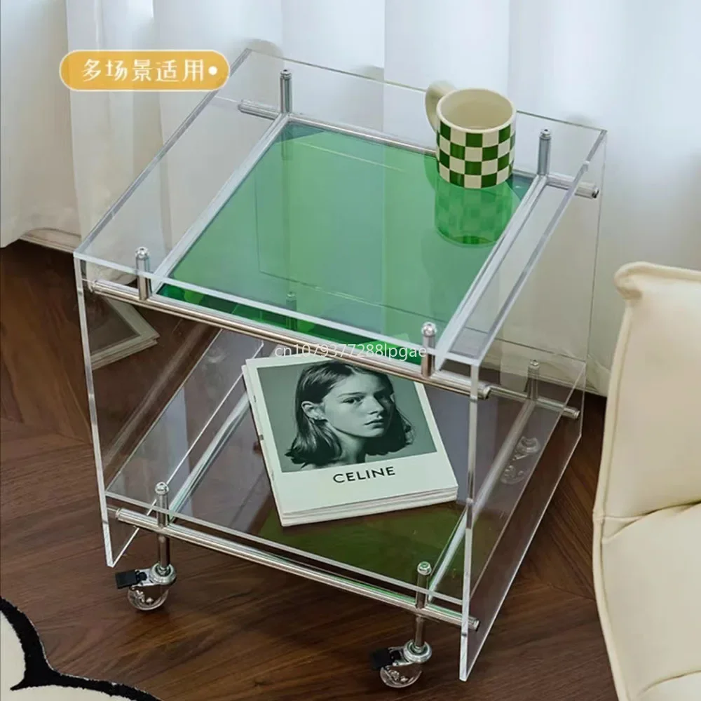 Acrylic Cart Storage Rack Transparent Ins Sofa Side Table End Table Medieval Stainless Steel Movable Bedside Table