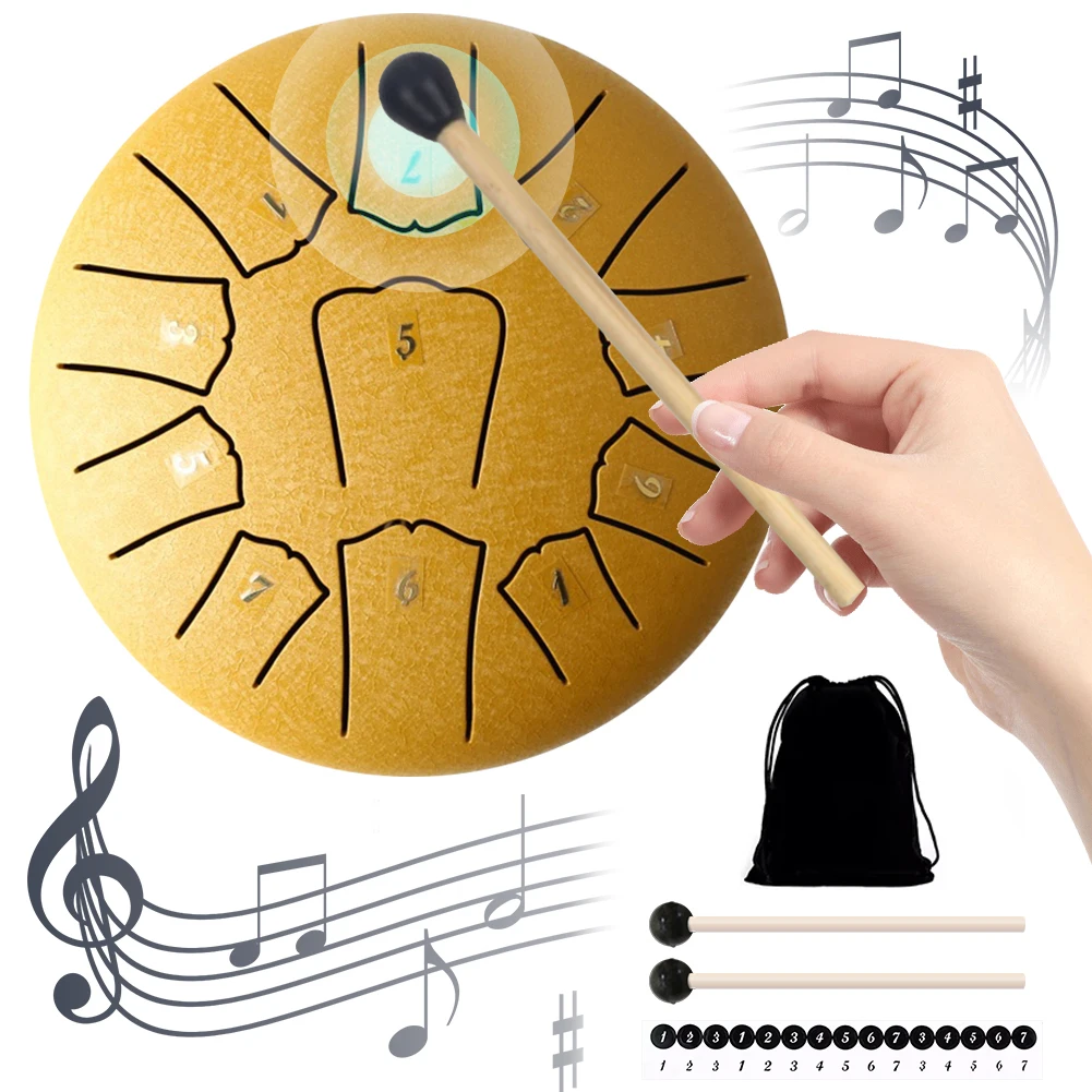 6 Inch Steel Tongue Drum 11 Notes Handpan Drum with Drum Bag Drum Mallet Finger Picks Percussion for Yoga Meditation Gift