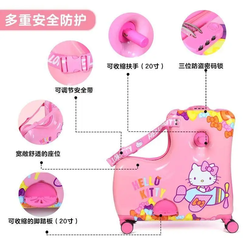 Kawaii Sanrioed Hello Kittys Kt Cat Universal Wheel Trolley Kids Riding Case Cartoon Suitcase Travel Portable Boarding Case Gift