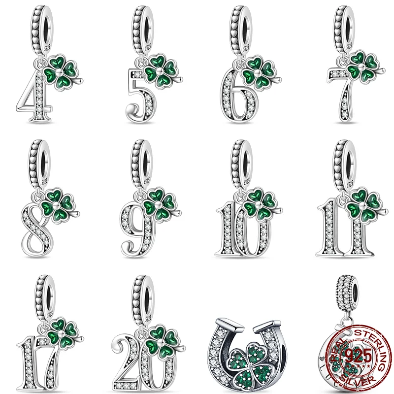 Sterling Silver Keyring Keychain Charms Lucky Number Series Beads Fit Pandora 925 Original Bracelet Jewelry For Woman Friends