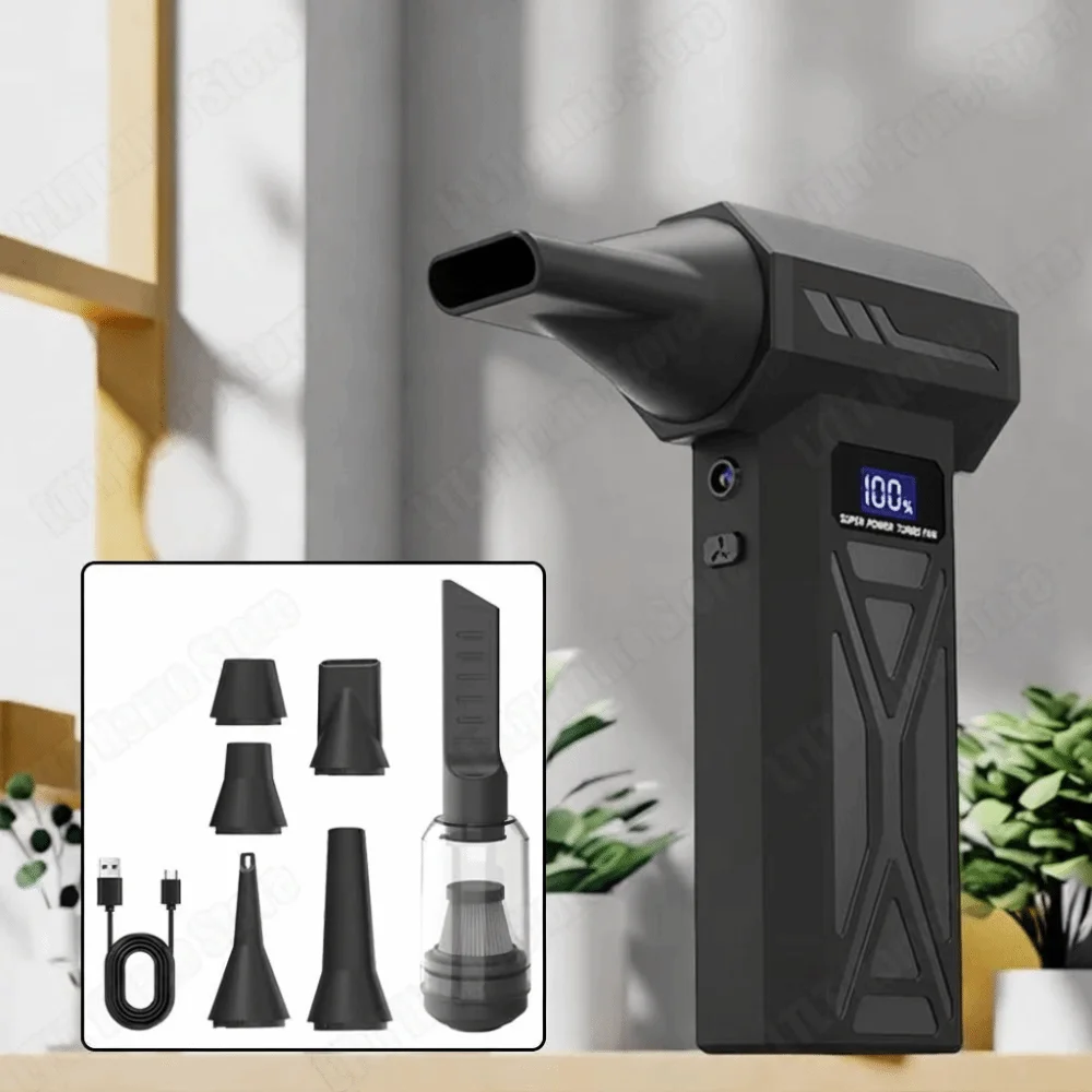 Brushless Motor Powerful Dust Blower with LED Light Speed Adjustable Handheld Turbo Violent Fan High-Speed Digital Display