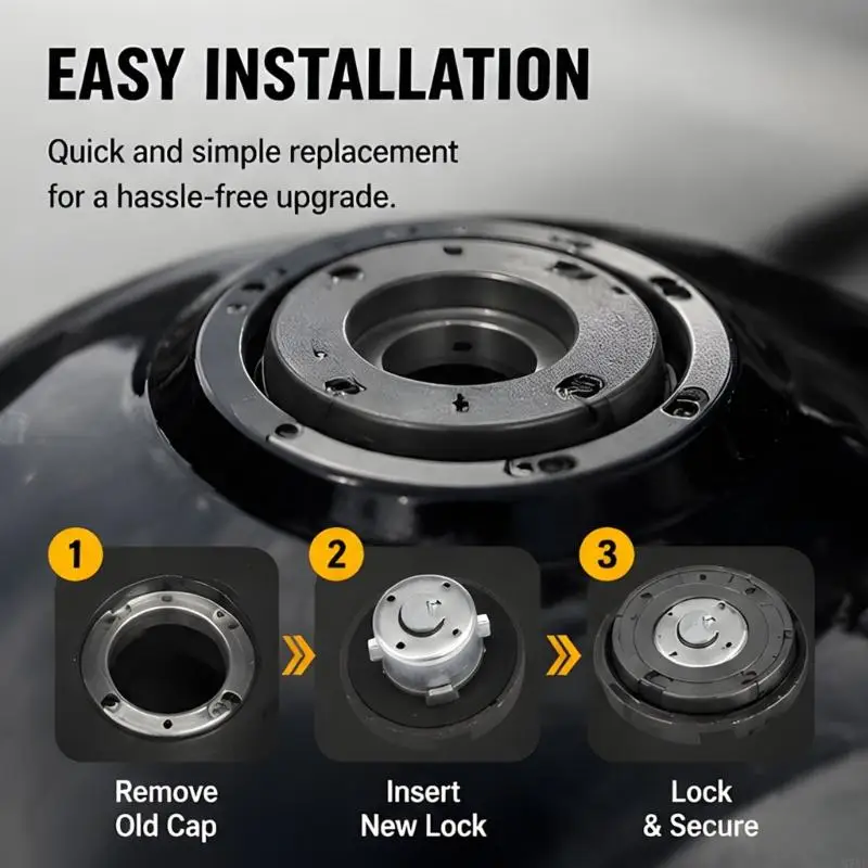 M76E Cap Assembly with Two Matching Keys for Scooter GY6, Hinged Cover and Black Housing for Fuel Cap Replacement,