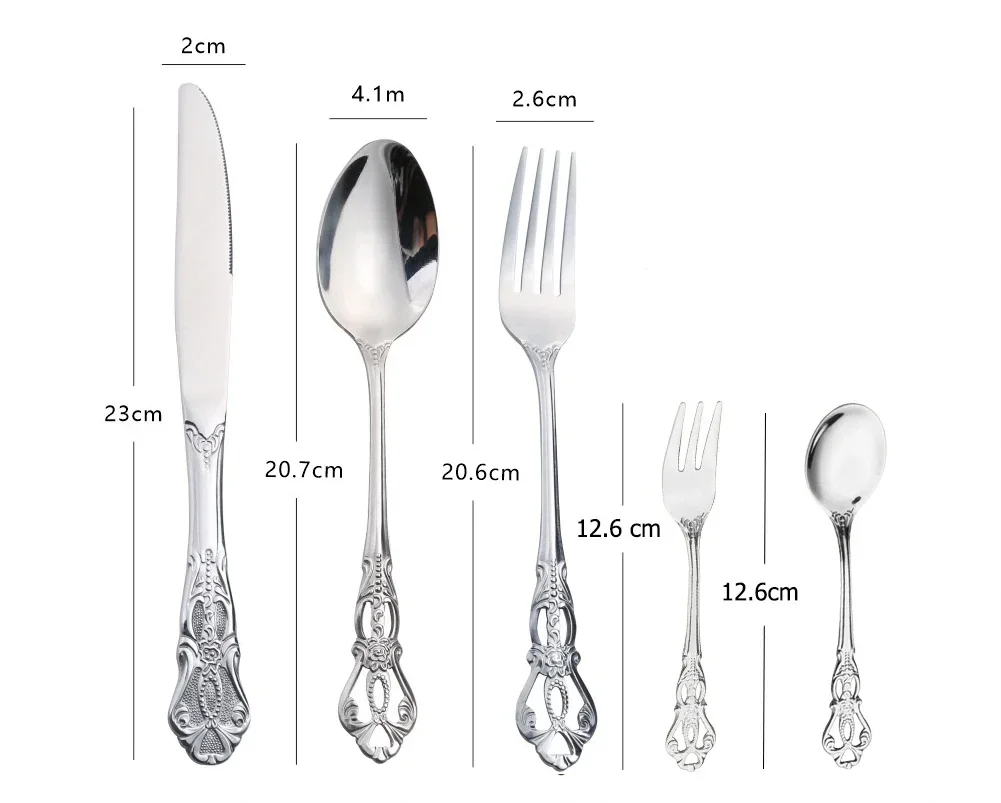 30pcs Stainless Steel Cutlery Set Gold Dinnerware Western Tableware Christmas Knives Coffee Spoons Fruit Forks Dishwasher Safe 3