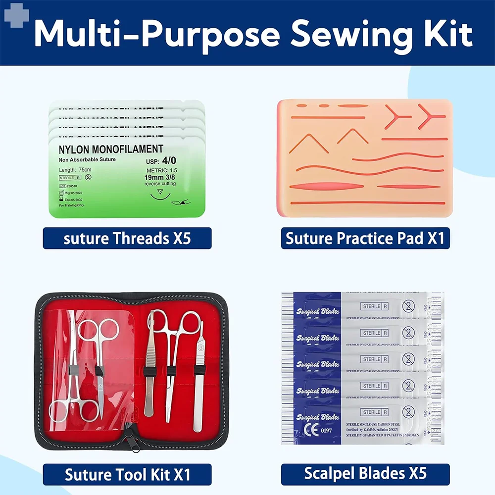 1 Set Medical Student Suture Practice Kit Surgical Training with Skin Pad Model Tool Set Educational Teaching Equipment