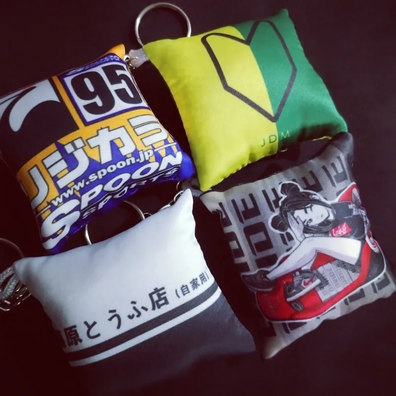 JDM Initial D Pillow Keychain Pendant Printed Fabric Pendant Bag Accessories Japanese Modified Spoon Pendant