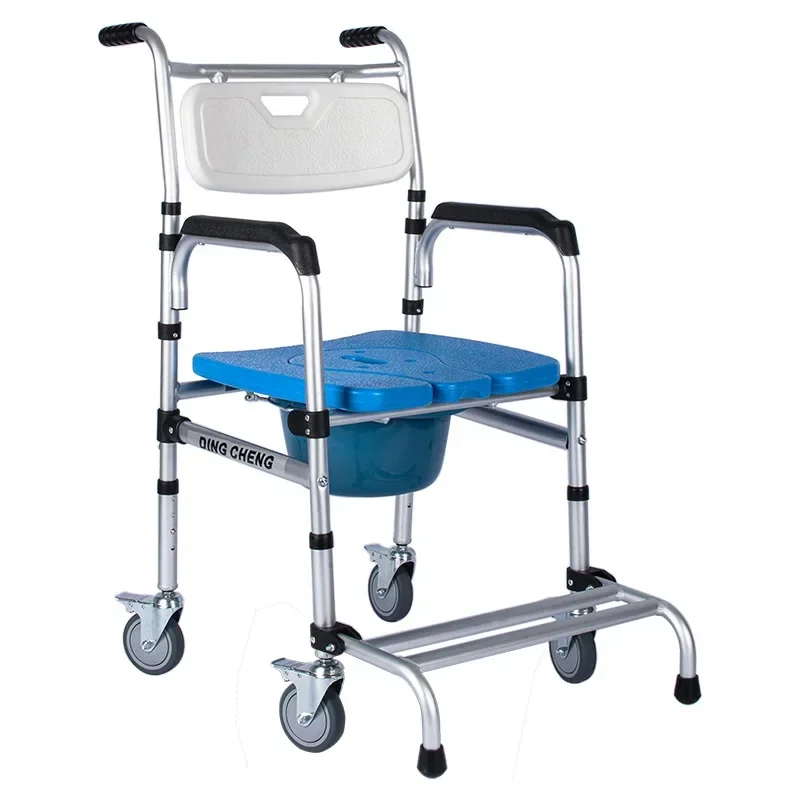 Foldable Bath Chair Elderly Pregnant Woman Toilet Chair with Wheels Movable Shower Chairs Aluminum Alloy Potty Chair