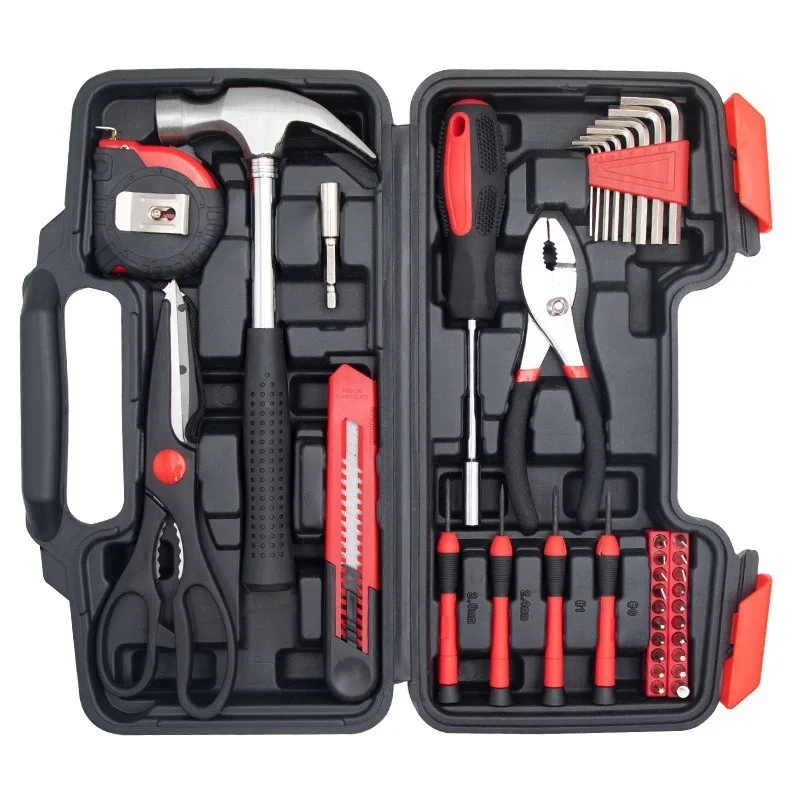 39Pcs Household Tool Kit, Multi-Function Manual Hand Tool Combination Set with Storage Box for Home Repair & Daily Maintenance