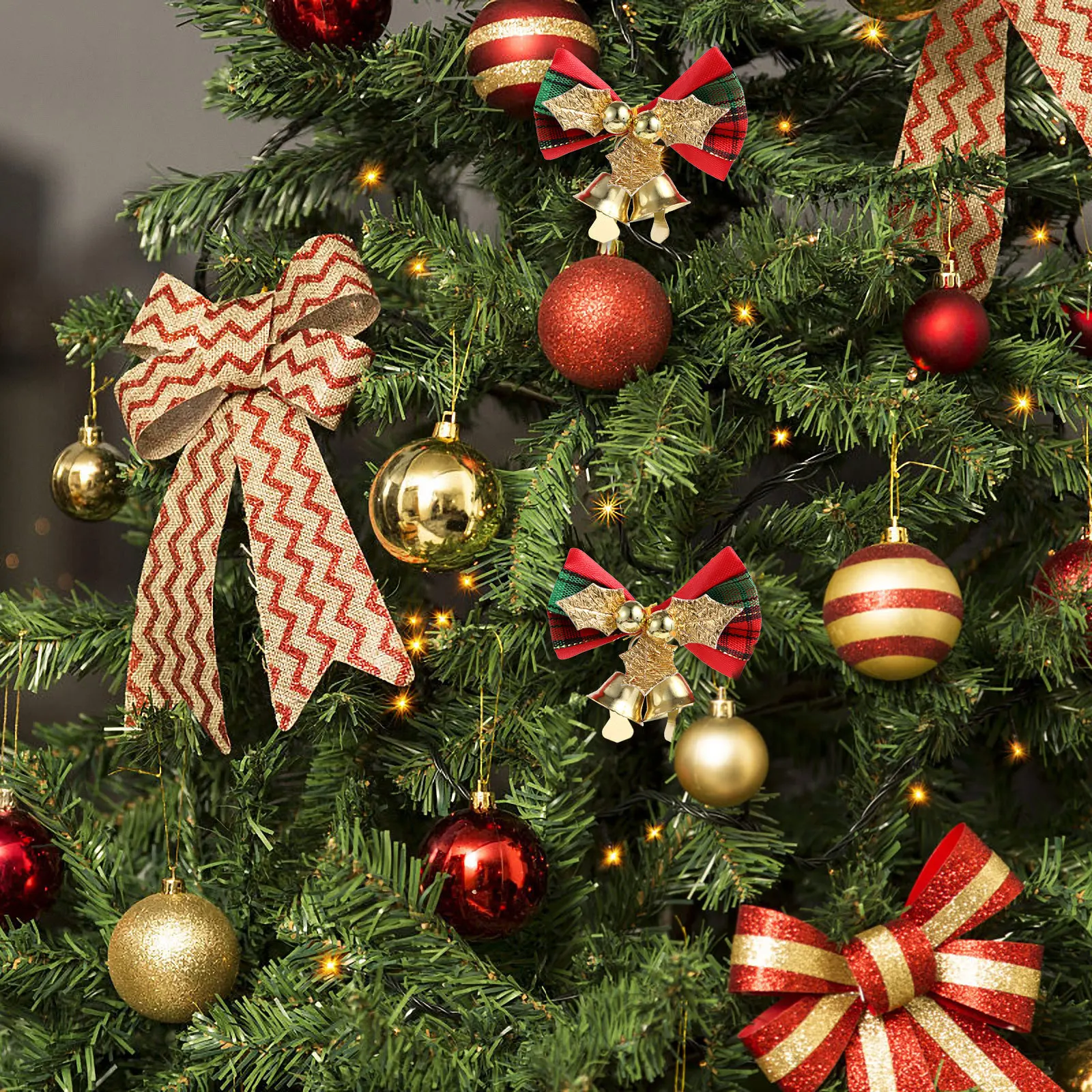 

16Pcs Xmas Tree Ornament Bowknot Bells Adornment Cozy Home Decoration Christmas Pendants Accessories Xmas Bowknot