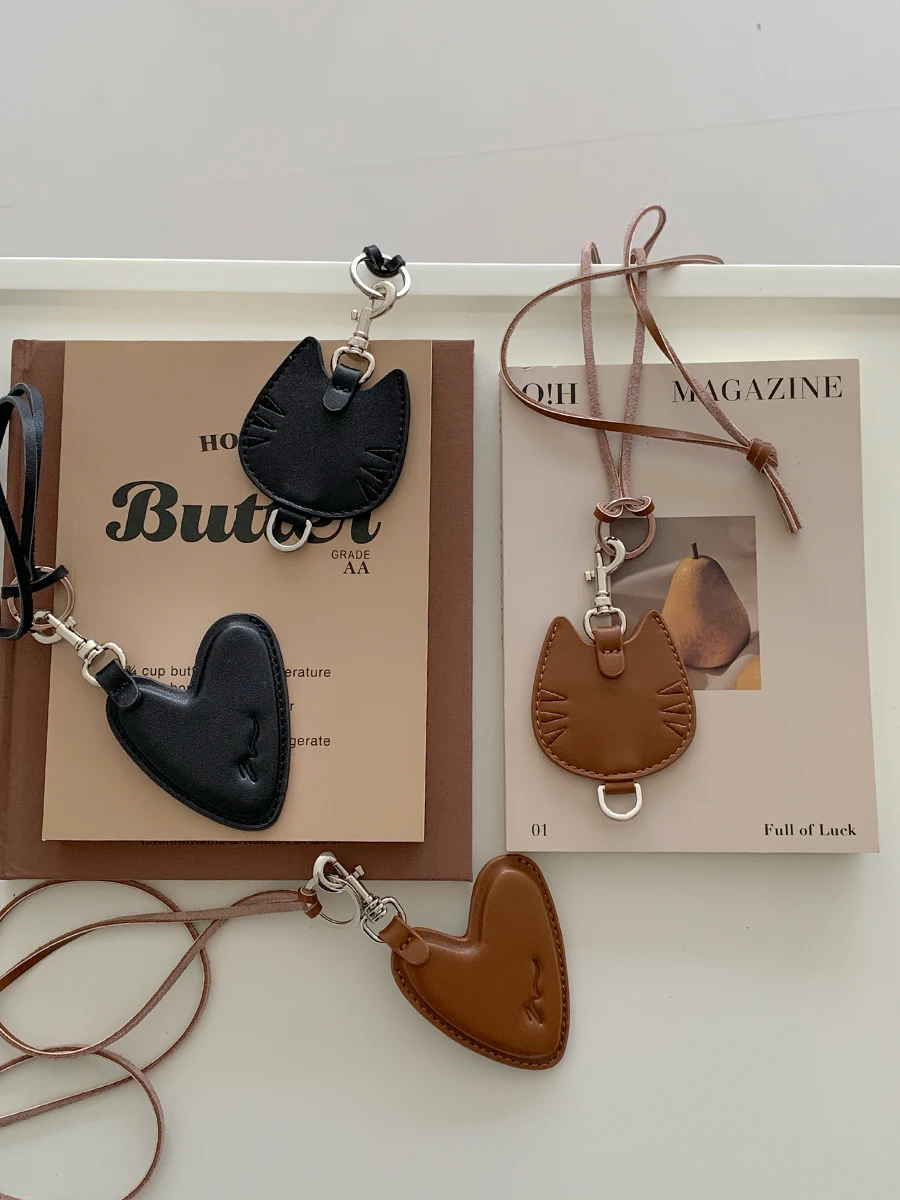 Instagram Cowhide Love Hanging mini vintage Cat coin purse