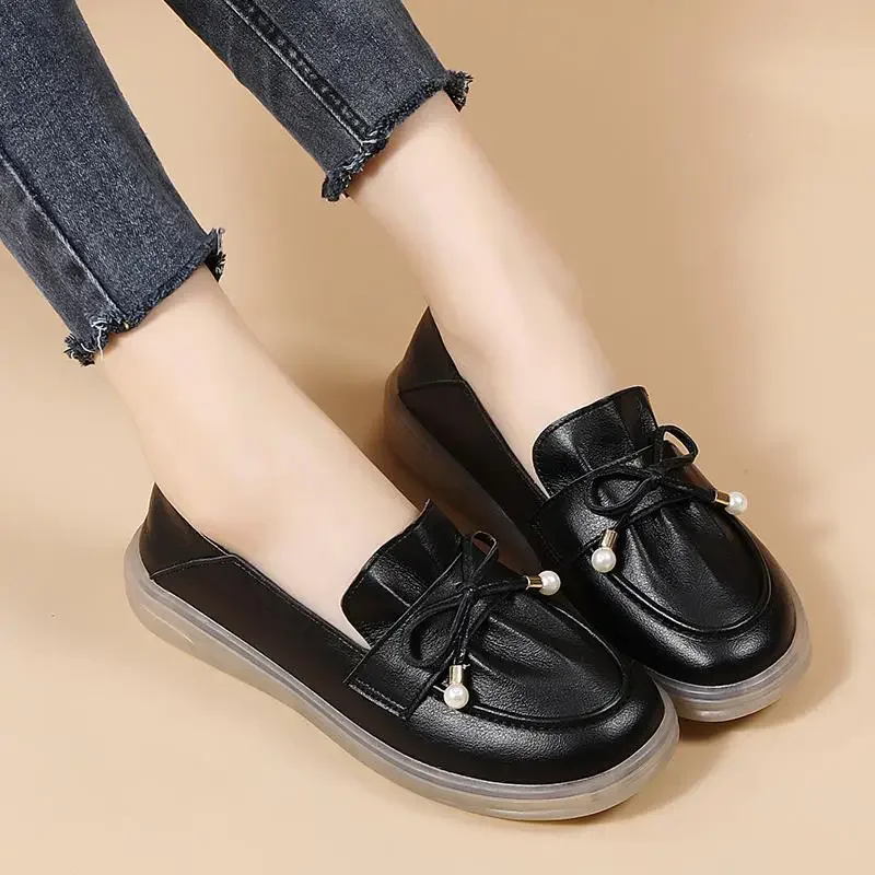 

Cowhide Moccasins Women's Spring Genuine Leather Breathable Low-Cut Flat Pumps Comfortable Tendon Bottom Soft Bottom Loafers