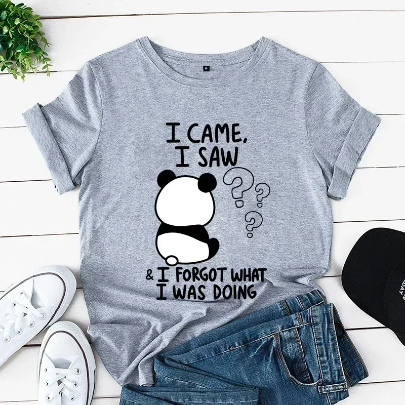 Women Panda Lovely Graphic Print Tee Fashion Cartoon Korean Style Crew Neck Short Sleeve Harajuku Streetwear Women Versatile Tee