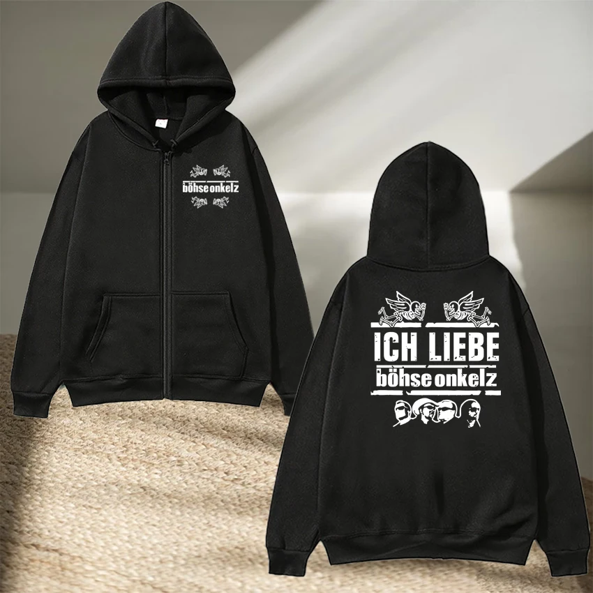 Alternative Rock böhse onkelz vintage hip hop Winter streetwear Coat New Unisex punk Style Zipper jacket Men women Fleece Hoodie