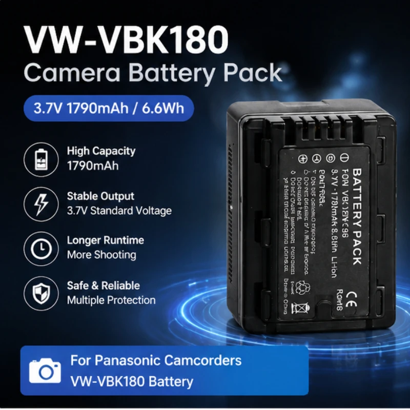1790mAh VW-VBK180 Replacement Battery for Panasonic Camcorder 3.7VLi-ion Power Compatible with DC/DV Series Digital Video Camera
