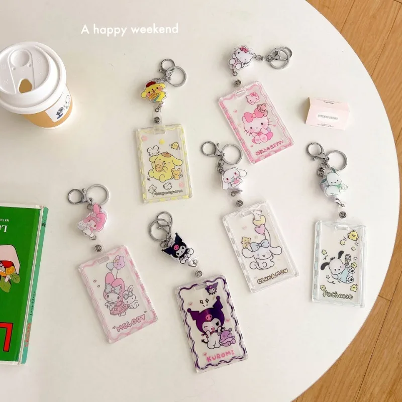 

Sanrio Transparent Card Holder Access ID Badge Card Storage Photo Bag Retractable Keychain Credential Kid Cards Protective Cover