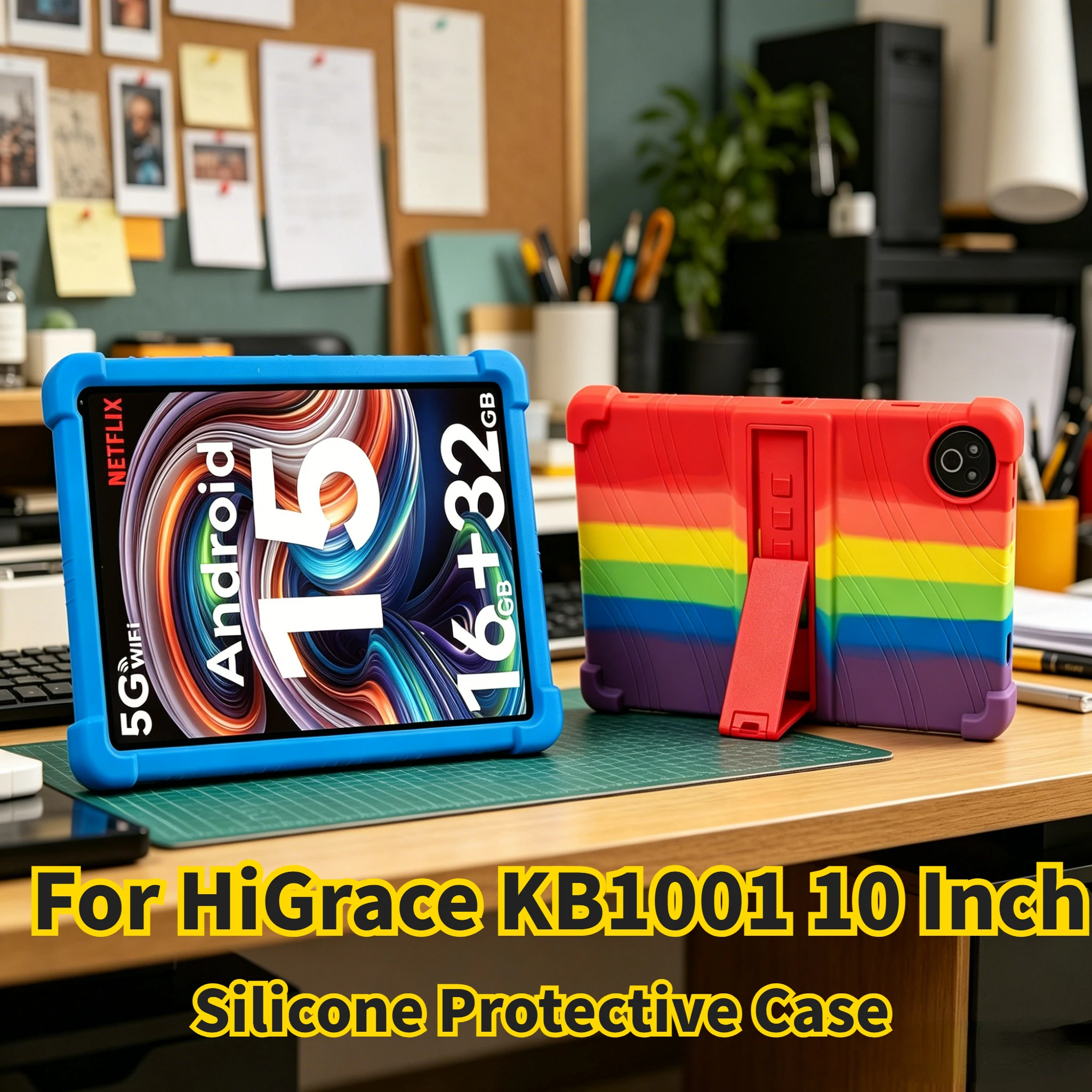 Silicone Case for HiGrace KB1001 10 Inch Tablet, Kids Shockproof Protective Cover with Adjustable Kickstand