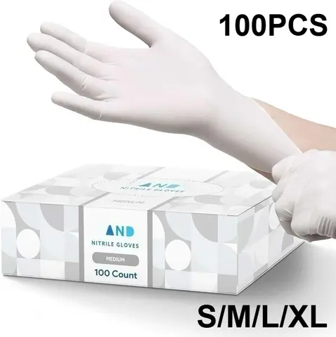 Luvas descartáveis de nitrilo branco, 10-100 peças, sem látex, pó, luvas domésticas para cozinhar alimentos, limpeza segura, luva de trabalho
