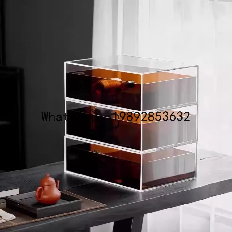 

PYJ jewelry Wenwan display cabinet tempered glass storage box dustproof desktop walnut tea set