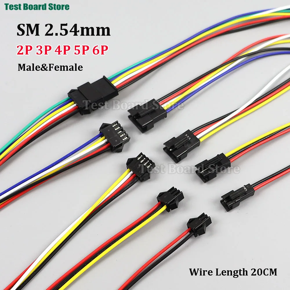 

10Pcs JST SM 2P 3P 4P 5P 6 Pin Male Female Plug Socket Wire Cable Connector LED Strip DC Power Cable Lenght 20cm
