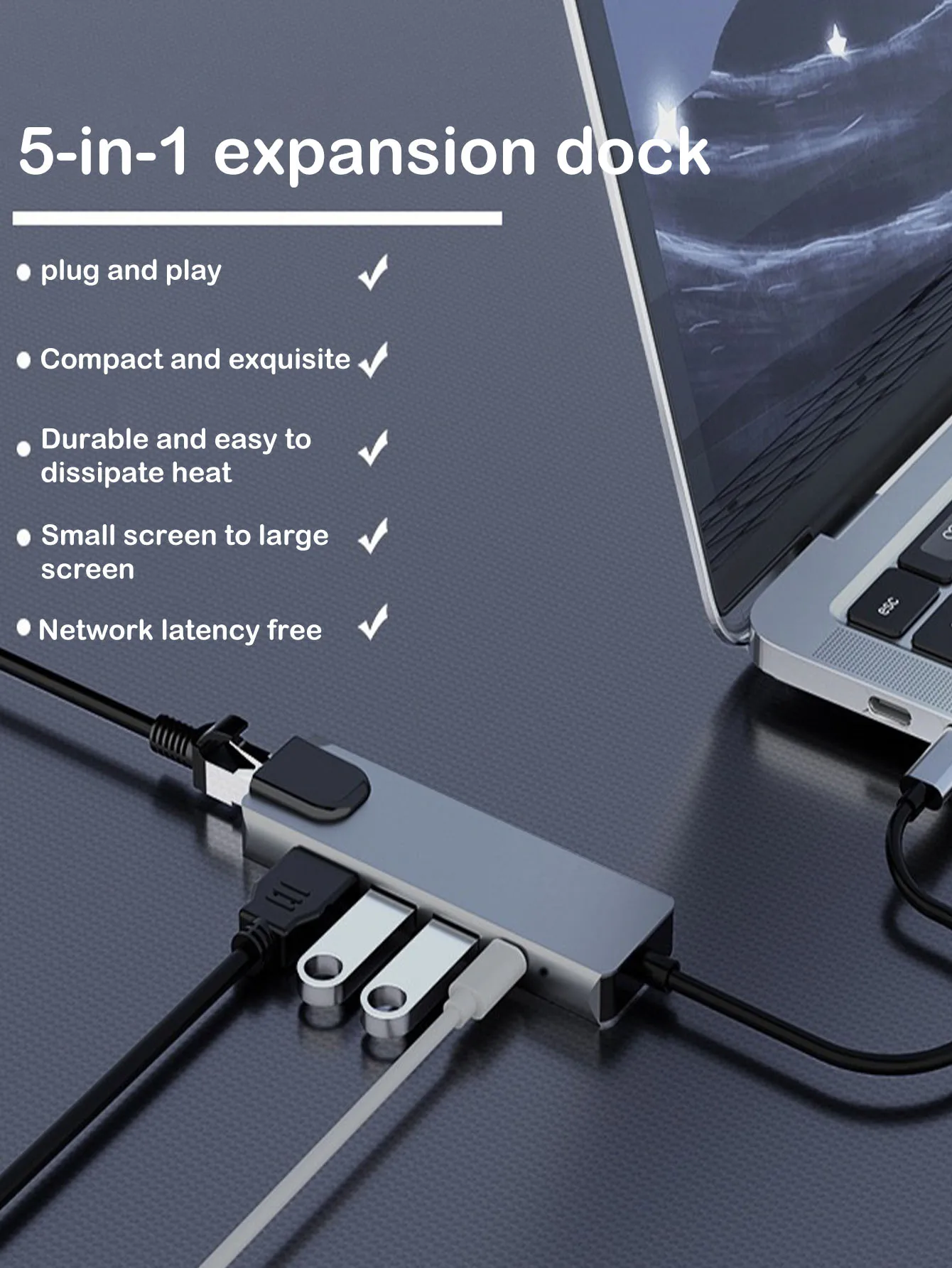 One-to-five Type-C 4K high-definition HDTV with PD 100W charging USB 3.0 and USB 2.0 data transmission expansion dock