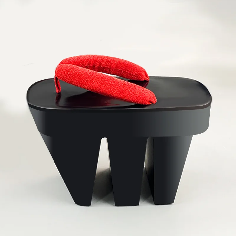 Three-Teeth Geta for Oiran Cosplay Extreme High Heel With Rubber Sole Black and Red