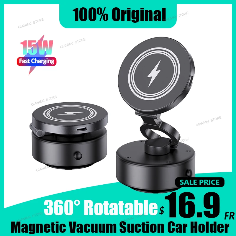 

2025 New D1 Wireless charging Magnetic Vacuum Adsorption Car Phone Holder 360° Rotating Strong Suction Holder