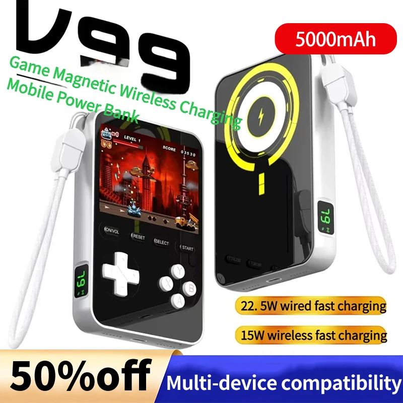 

New 5000mah Magnetic Wireless Charger Powerbank For iPhone 16 15 Phone Backup Battery Power Bank with 1500 Game Console