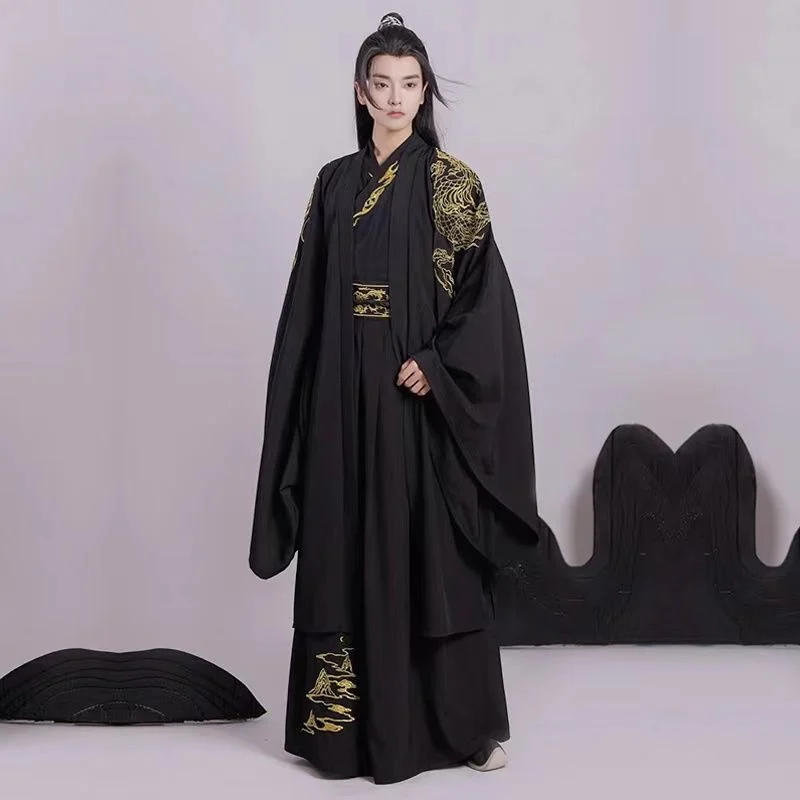 

Chinese Traditional Hanfu for Man Original Black Swordsman Stage Clothing Male Ancient Cosplay Costume Vintage Ethnic Han Dress