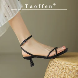 Taoffen Brand Fashion Women's Sandals Women Thin Heel Gladiator Sandals Peep Toe Vintage Roma Sandals Slingback Heels Shoes