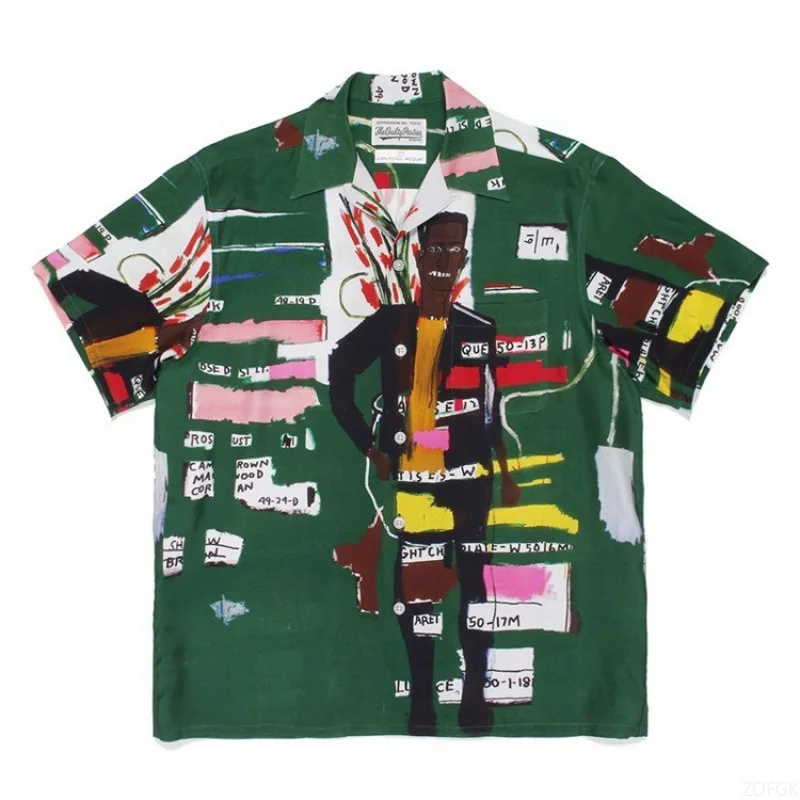قميص زهري بأكمام قصيرة مطبوع ثلاثي الأبعاد جرافيتي ياباني هاواي رداء علوي غير رسمي ملابس يومية 2024 #2