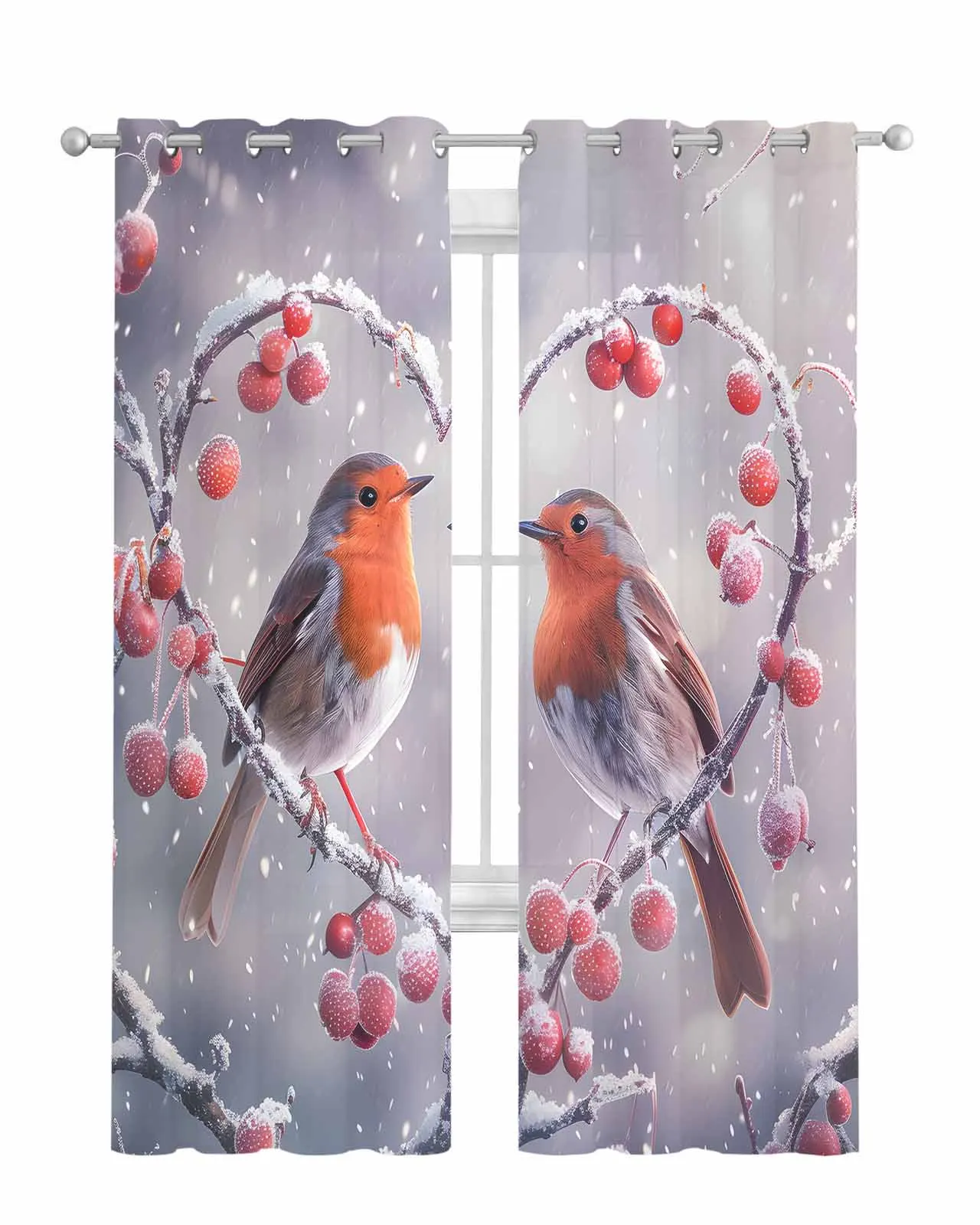 Christmas Snowflake Bird Red Fruit Love Curtain Tulle Curtains For Living Room Kitchen Window Treatments Voile Curtains