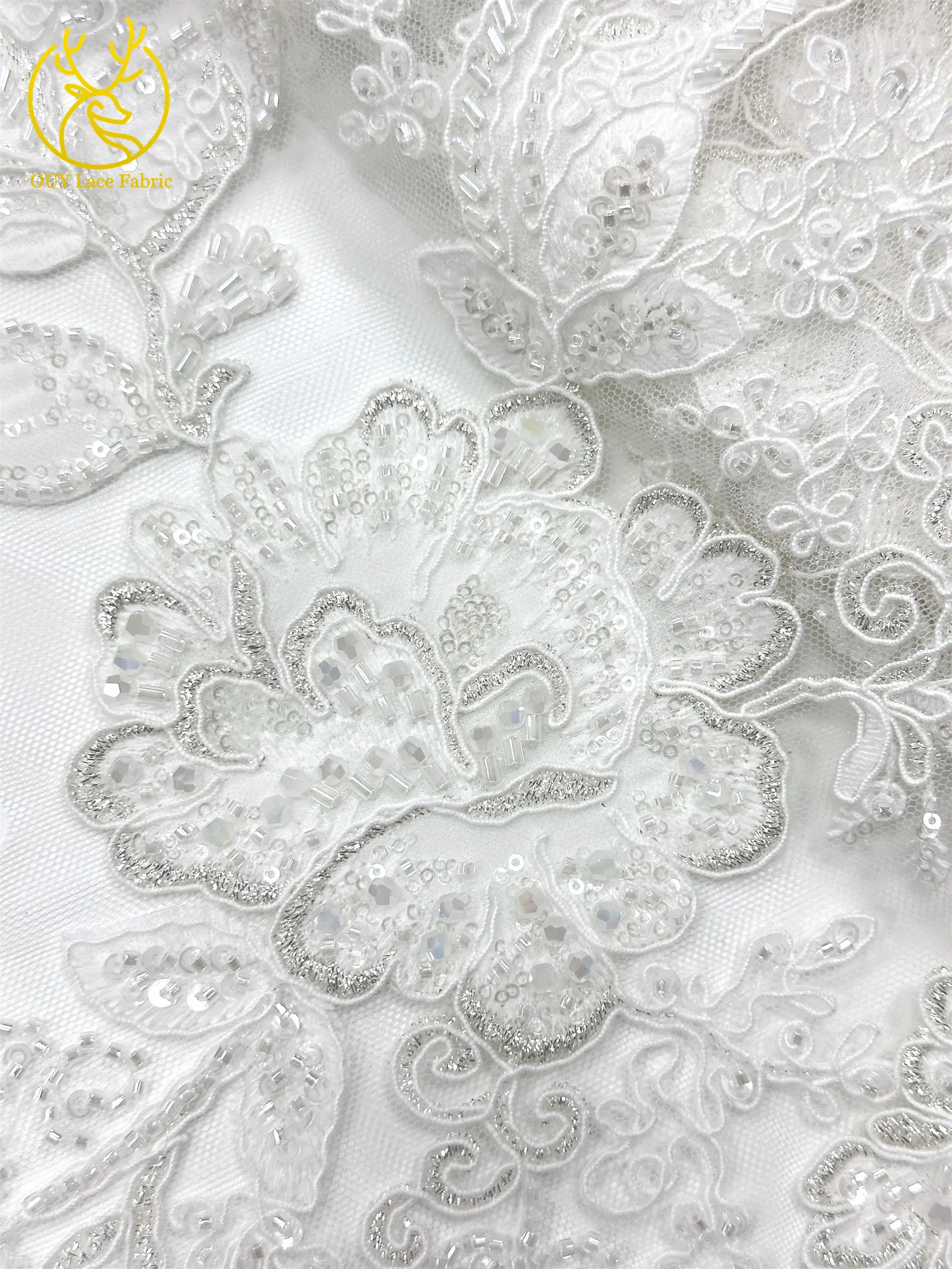 Luxuriöser nigerianischer handgefertigter bestickter Perlen-Spitzenstoff, 5 Yards, französischer Pailletten-Tüll-Spitzenstoff für Partykleider, DIY-Nähen – Detail 14